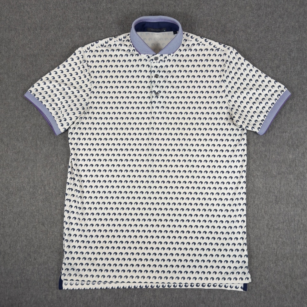 Greyson Polo Shirt Mens Medium White Wolf AOP Golf Performance Stretch Knit